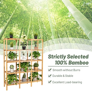 COSTWAY 5-Tier Bamboo Plant Stand for Indoor and Outdoor Use