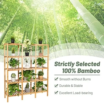 COSTWAY 5-Tier Bamboo Plant Stand for Indoor and Outdoor Use