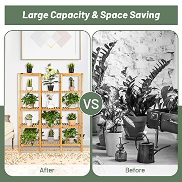 COSTWAY 5-Tier Bamboo Plant Stand for Indoor and Outdoor Use