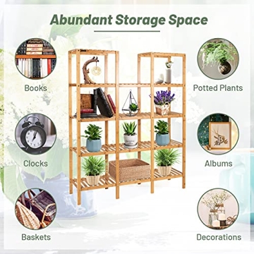 COSTWAY 5-Tier Bamboo Plant Stand for Indoor and Outdoor Use