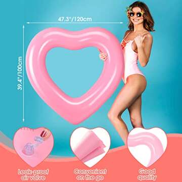 Zhanmai 3 Pcs Inflatable Heart Pool Float 47.3 x 39.4 Inch Swim Heart Shaped Pool Rings for Adults Water Fun Heart Floatie Summer Swimming Tube for Pool Beach Bachelorette Party(Red, Rose Gold, Pink)