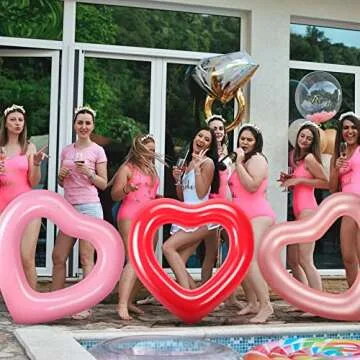 Zhanmai 3 Pcs Inflatable Heart Pool Float 47.3 x 39.4 Inch Swim Heart Shaped Pool Rings for Adults Water Fun Heart Floatie Summer Swimming Tube for Pool Beach Bachelorette Party(Red, Rose Gold, Pink)
