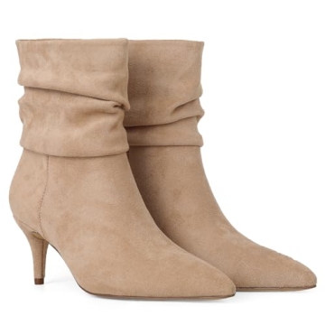 CosyFever Sexy Slouch Ankle Boots for Women with Fashon Mid Stiletto Heels Pointed Toe - 8 B(M) US