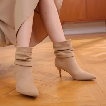 CosyFever Sexy Slouch Ankle Boots for Women with Fashon Mid Stiletto Heels Pointed Toe - 8 B(M) US