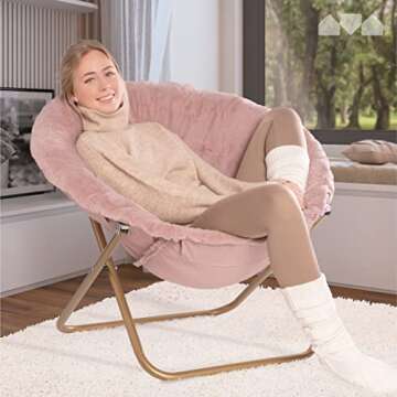 Milliard Cozy Chair/Faux Fur Saucer Chair for Bedroom/X-Large (Pink)