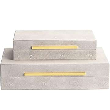 SYYSY Ivory Shagreen box Faux Leather Set of 2 Decorative Boxes,Large Stacking Storage Decorative Bo...