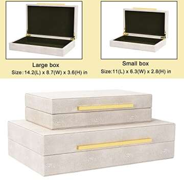 SYYSY Ivory Shagreen box Faux Leather Set of 2 Decorative Boxes,Large Stacking Storage Decorative Boxes with Lids for Modern Home Decor Jewelry Box Organizer