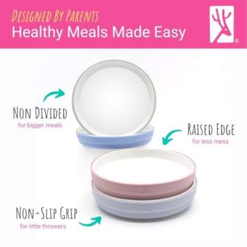 Elk and Friends Kids 7.8” Porcelain White Plates with Silicone Sleeves | Suitable for Kids/Toddlers | Microwave & Dishwasher Safe | Non Slip | Snack Dishes