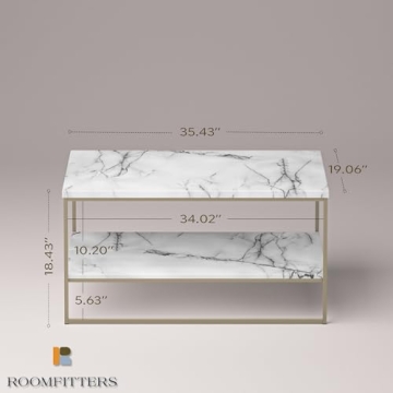 Faux Marble Coffee Table with Gold Metal Frame and Storage