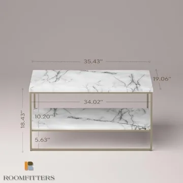 Faux Marble Coffee Table with Gold Metal Frame and Storage