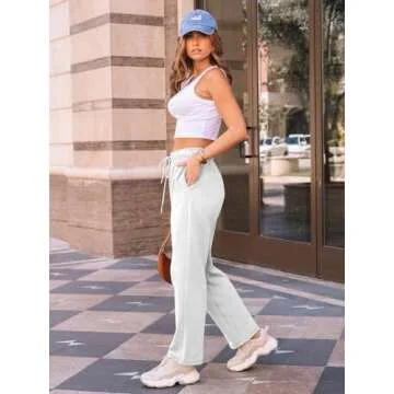 AUTOMET Women's Wide Leg Sweatpants Fleece Lined Baggy Straight Leg Lounge Pants Fall Outfits Athletic Joggers with Pockets White S