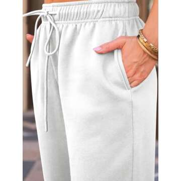 AUTOMET Women's Wide Leg Sweatpants Fleece Lined Baggy Straight Leg Lounge Pants Fall Outfits Athletic Joggers with Pockets White S