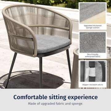 EAST OAK Breezeway 3-Piece Patio Bistro Set, Patio Chairs Bistro Set with 2 Wide Ergonomic Chairs, C...