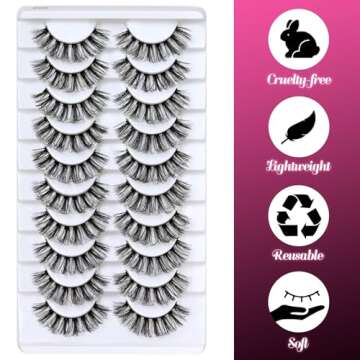 Veleasha Russian Strip Lashes DD Curl False Eyelashes Fluffy Wispy Faux Mink Lashes 10 Pairs Pack (D02)