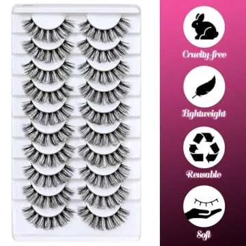 Veleasha Russian Strip Lashes DD Curl False Eyelashes Fluffy Wispy Faux Mink Lashes 10 Pairs Pack (D02)