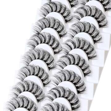 Veleasha Russian Strip Lashes DD Curl False Eyelashes Fluffy Wispy Faux Mink Lashes 10 Pairs Pack (D02)