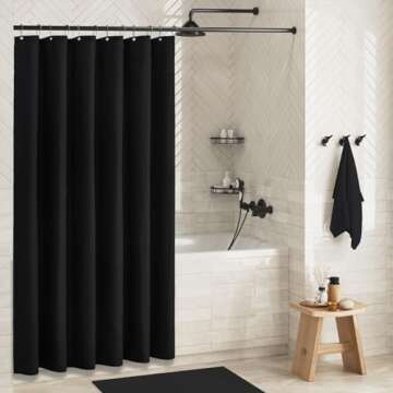 Dynamene Black Fabric Shower Curtain - Waffle Textured Heavy Duty Cloth Curtains for Bathroom, 256GS...