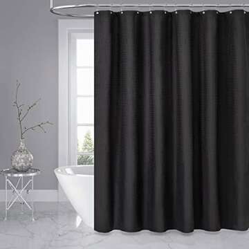 Luxury Black Waffle Shower Curtain - Heavy Duty 256GSM