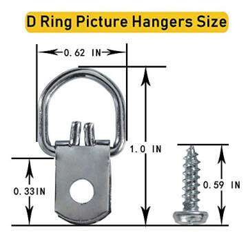 PINGKAN D Ring Picture Hangers with Screws,100 PCS Pro Quality Picture Hang and 110 PCS Screws and Convenient Plastic Box.
