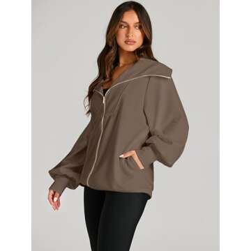 EFAN Womens Oversized Full Zipper Preppy Brown Sweatshirts Fall Jackets for Women Clothing Half Zip western Hoodies School Warm Winter Clothes for Teen Girls, Coffee