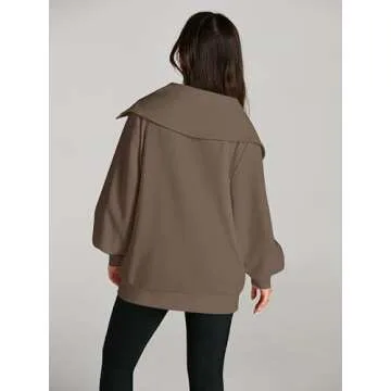 EFAN Womens Oversized Full Zipper Preppy Brown Sweatshirts Fall Jackets for Women Clothing Half Zip western Hoodies School Warm Winter Clothes for Teen Girls, Coffee