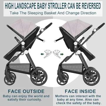 Newborn Infant Baby Bassinet Stroller - Sleeping & Sitting Mode 2 in 1 All Terrain High Landscape Shock Absorption Sunshade Comfortable Baby Toddler Strollers for 0-36 Months Old Babies Light Purple