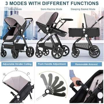 Newborn Infant Baby Bassinet Stroller - Sleeping & Sitting Mode 2 in 1 All Terrain High Landscape Shock Absorption Sunshade Comfortable Baby Toddler Strollers for 0-36 Months Old Babies Light Purple