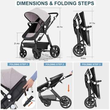 Newborn Infant Baby Bassinet Stroller - Sleeping & Sitting Mode 2 in 1 All Terrain High Landscape Shock Absorption Sunshade Comfortable Baby Toddler Strollers for 0-36 Months Old Babies Light Purple