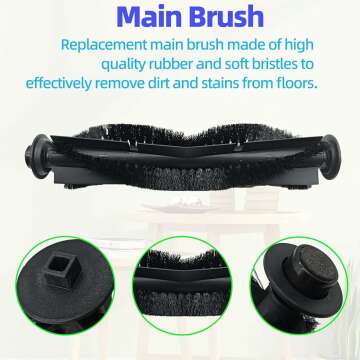Replacement Parts Kit Compatible with iHome AutoVac Nova S1 Pro Robot Vacuum Cleaner Accessories iHRVS1PRO-3BLK, 1 Main Roller Brush, 6 Side Brushes, 6 Hepa Filters, 6 Dust Bags