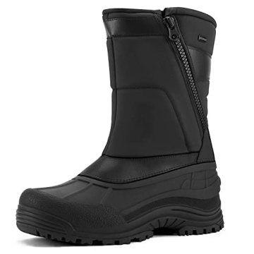mysoft Men's Winter Snow Boots Mid Calf Waterproof Insulated Fur Lined Warm Anti-Slip Zip Boot