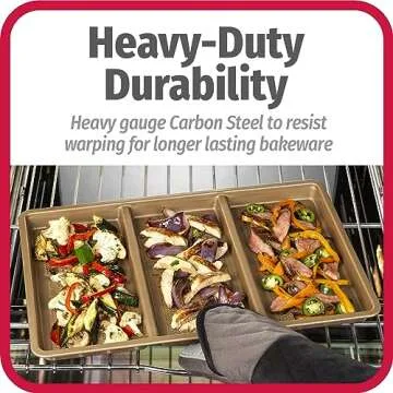 GoodCook 11” x 17” Non-Stick Divided Sheet Pan – 3-in-1 Textured Cooking Pan, Baking Dish, Scratch-Resistant Carbon Steel Oven Pan for Meal Prepping & Sheet Pan Dinners