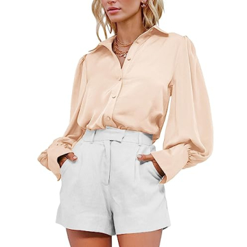 BTFBM Women's Satin Blouse: Chic Long Sleeve V-Neck Office Top