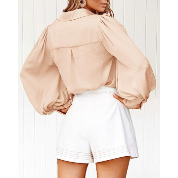 Women's Satin Blouse Long Sleeve V-Neck Office Top