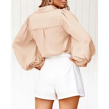 Women's Satin Blouse Long Sleeve V-Neck Office Top