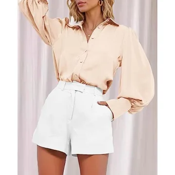Women's Satin Blouse Long Sleeve V-Neck Office Top