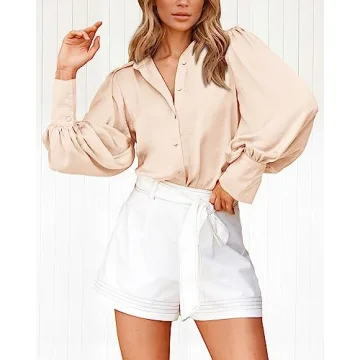Women's Satin Blouse Long Sleeve V-Neck Office Top