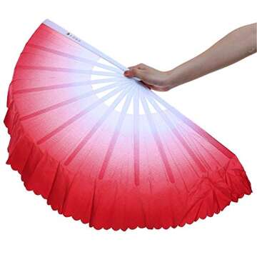 ZooBoo 1pair Plastic Taichi Kungfu Fan Dancing Fans Martial Arts Sports Folding Hand Fan 13inch (Red)