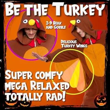 Silver Lilly Turkey Costume - Adult Thanksgiving Pajamas - Cosplay - (Brown, Small)