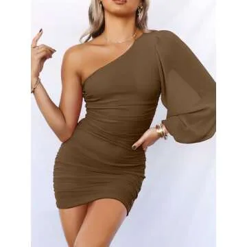 Stunning ANRABESS One Shoulder Ruched Mini Dress for Women - Perfect for Parties and Weddings
