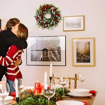 MTSCE Christmas Wreath, Front Door Decoration Wreath Winter Garland Artificial Wreath for House Party Outdoor Indoor Red Black Plaid Wreath-18 Inch