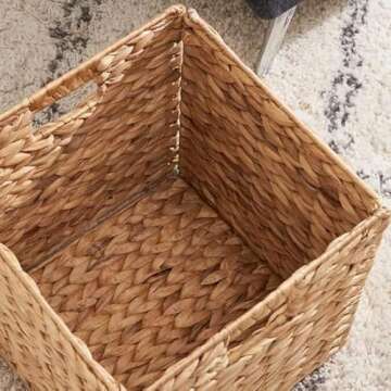 M4DECOR Storage Cube 10.5 x 10.5in, Wicker Storage Baskets for Shelves, Water Hyacinth Storage Baskets, Square Wicker Storage Basket (2 Packs 10.5in)