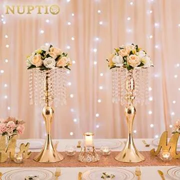 NUPTIO 10 Pcs 21.3 inches Tall Crystal Flower Stand Wedding Road Lead Tall Flower Holders Centerpiece Crystal Flower Chandelier Metal Flower Vase for Reception Tables Wedding Supplies