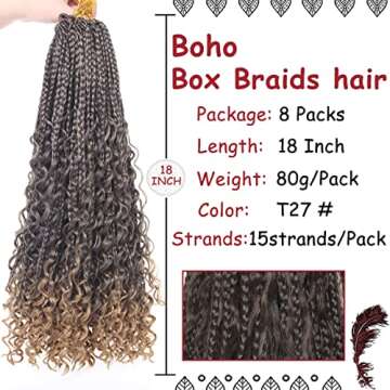 Beverlee 18 Inch Boho Box Braids 8 Packs Goddess Box Braids Bohemian Box Braids Crochet Hair Crochet...