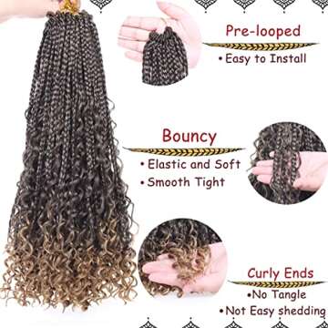 Beverlee 18 Inch Boho Box Braids 8 Packs Goddess Box Braids Bohemian Box Braids Crochet Hair Crochet Box Braids with Curly Ends Pre-looped Synthetic Crochet Hair for Black Women