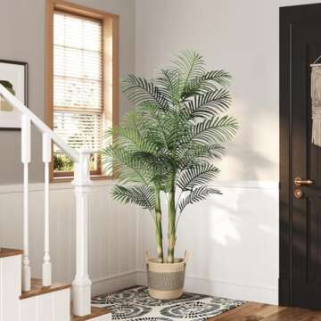 Kazeila Artificial Plants Indoor - 6FT Fake Golden Cane Palm Tree with Dense Lifelike Foliage - Perfect for Home, Office & Apartment Decor
