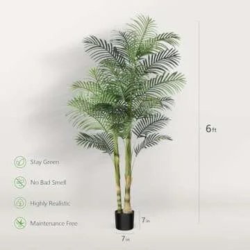 Kazeila Artificial Plants Indoor - 6FT Fake Golden Cane Palm Tree with Dense Lifelike Foliage - Perfect for Home, Office & Apartment Decor