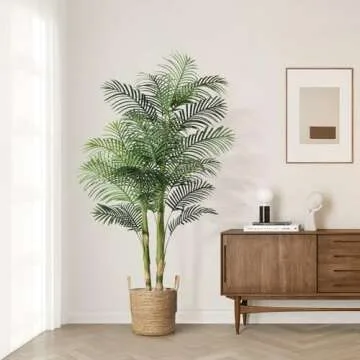 Kazeila Artificial Plants Indoor - 6FT Fake Golden Cane Palm Tree with Dense Lifelike Foliage - Perfect for Home, Office & Apartment Decor