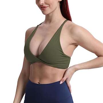Aoxjox Women's Workout Sports Bras Fitness Backless Padded Sienna Low Impact Bra Yoga Crop Tank Top (Olive Green, Medium)