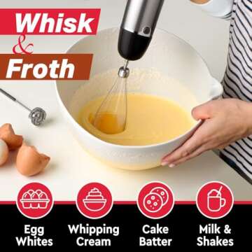 Mueller Multistick 800W 4-in-1 Immersion Blender Handheld, 12 Speed Hand Mixer - Turbo Boost, Heaviest Duty Copper Motor, Titanium Blades Hand Blender, Milk Frother Wand, Whisk, Kitchen Gadgets Black