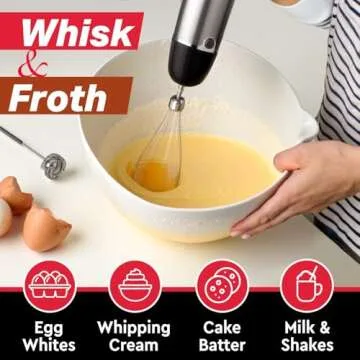 Mueller Multistick 800W 4-in-1 Immersion Blender Handheld, 12 Speed Hand Mixer - Turbo Boost, Heaviest Duty Copper Motor, Titanium Blades Hand Blender, Milk Frother Wand, Whisk, Kitchen Gadgets Black